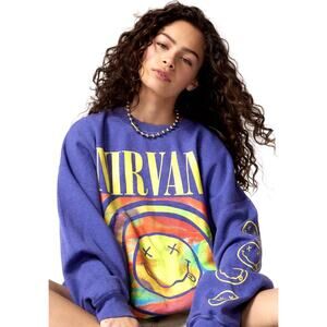 Nirvana Smile Overdyed Sweatshirt Purple S/M Urban Outfitters OVERSIZED *SEALED